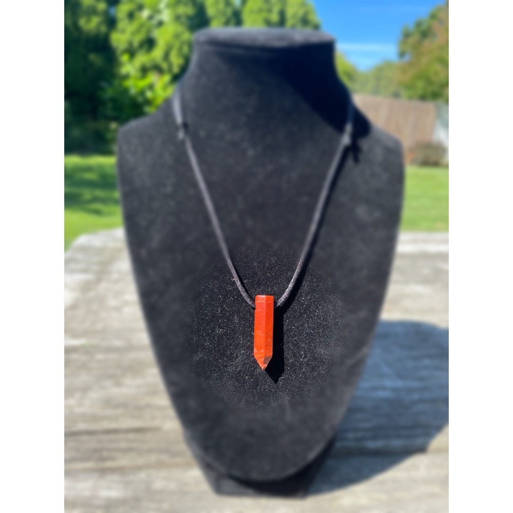 Red Jasper Point Pendant Hand Drilled Crystal Necklace